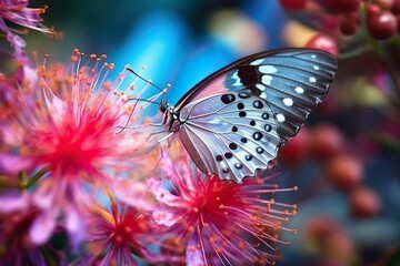 Fototapeta na wymiar Colorful Butterfly Alighting Gracefully on a Delicate Flower Petal, an Inspiring Image of Wildlife and Floral Harmony in Natural Setting