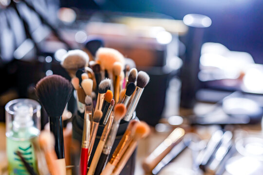 Make up artist's set of tools close up