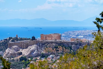 Poster Greece Acropolis city of Athens parthenon, symbol of ancient, panorama of residential buildings at sunrise summer. World Heritage sites. © AdobeTim82