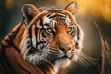 A focused photo of a Bengal tiger, staring at the beauty of nature, generated by AI