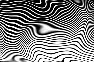 Wavy Lines Pattern with 3D Illusion and Motion Effect. Black and White Texture. - 616503226