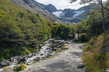 Fototapeta na wymiar River formed by the melting of the martial glacier in ushuaia argentina during summer