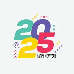 2025 colorful  number design template. 2025 typography symbol Happy New Year.