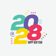 2028 colorful  number design template. 2028 typography symbol Happy New Year.