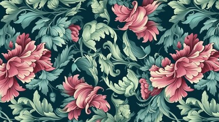 Floral damask vintage pattern, flower painting (Ai generated)