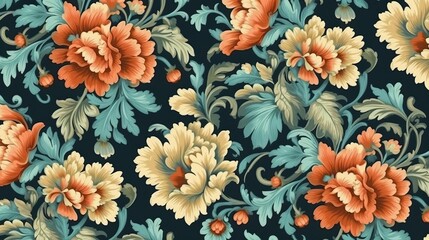 Floral damask vintage pattern, flower painting (Ai generated)