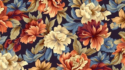 Zelfklevend Fotobehang Floral damask vintage pattern, flower painting (Ai generated) © thesweetsheep
