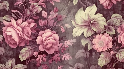 Zelfklevend Fotobehang Floral Toile vintage pattern, flower painting (Ai generated) © thesweetsheep