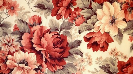 Floral Toile vintage pattern, flower painting (Ai generated)