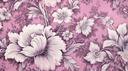 Floral Toile vintage pattern, flower pink painting (Ai generated)