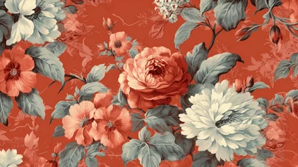 Behang Floral Toile vintage pattern, flower painting (Ai generated) © thesweetsheep