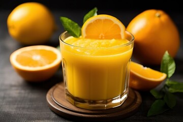 Orange juice with sliced orange, Freshly squeezed fruit drink (Ai generated)