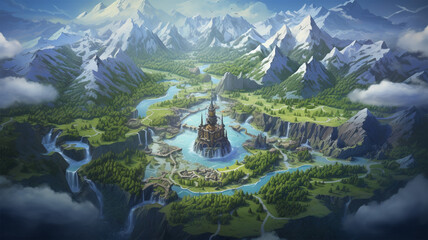 Obraz premium fantasy map game board illustration adventure element, generative ai