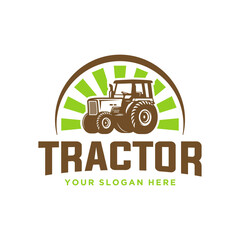 Tractor logo illustration, emblem design vector template