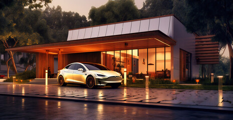 image of electric car parked outside home