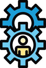 Obraz premium Colleague gear system icon. Outline Colleague gear system vector icon for web design isolated on white background color flat
