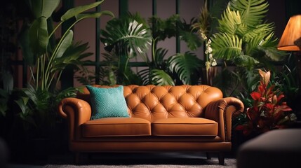 Fototapeta na wymiar A modern leather sofa, Ganerative AI