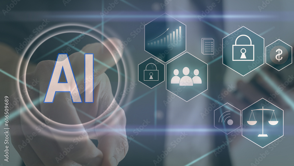 Poster on blurred background digital artificial intelligence icon hologram 3d rendering