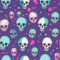 Pastel goth skull cute witchy magical seamless repeat pattern