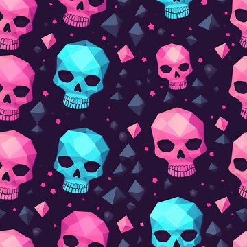 Pastel goth skull cute witchy magical seamless repeat pattern