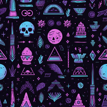 Pastel Goth Skull Cute Witchy Magical Seamless Repeat Pattern
