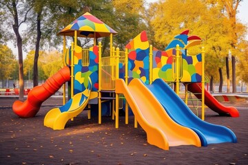 Colorful playground in the park. Generative AI