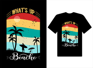Whats up beach summer t-shirt design. Adventure, illustrations, sunset graphics, vintage summer, Custom t-shirt design template.