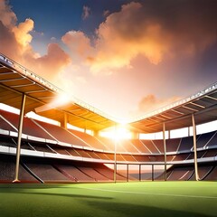 Fototapeta na wymiar Empty football stadium at sunset. 3D Rendering and Illustration.. Ai generated