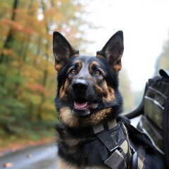 Outdoor portrait session of a German shepherd, generative AI content.