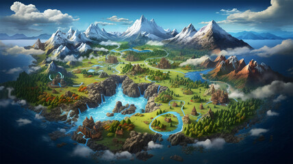 fantasy map game board illustration adventure element, generative ai - obrazy, fototapety, plakaty