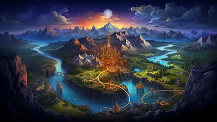 fantasy map game board illustration adventure element, generative ai