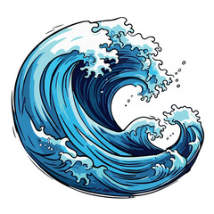 Vector sea wave. Illustration of blue ocean waves with white foam. Isolated splash of water, made in cartoon style. An element for your design.
