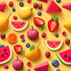 Fruits 3d colorful seamless repeat pattern
