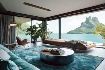 Fototapeta premium Luxury terrace with breath-taking view of the sea lagoon with cr