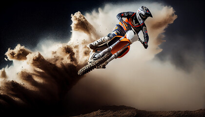 Dirt bike rider doing a big jump. Supercross, motocross Ai generated image