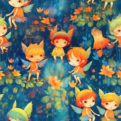 Fantasy fairies cute seamless repeat pattern