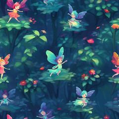 Fantasy fairies cute seamless repeat pattern