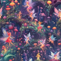 Obraz na płótnie Canvas Fantasy fairies cute seamless repeat pattern