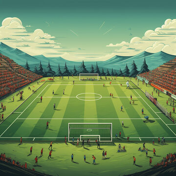 illustration of a retro style soccer field