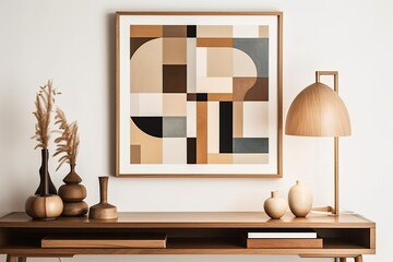 Interior environment with wall with, minimalistic, minimalist, thin frame, scandinavian style, for wall art, clean interior. generative AI.