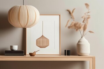 Interior environment with wall with, minimalistic, minimalist, thin frame, scandinavian style, for wall art, clean interior. generative AI.