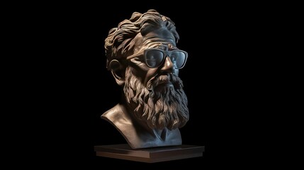 Greek head of a man with a beard and dark glasses, statue, sculpture, realism. generative AI.
