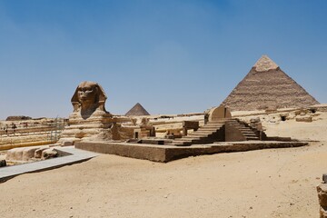 Sphinx and Pyramid at Cairo, Egypt
