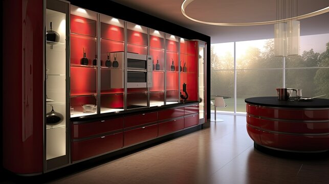 modern kitchen glass vitrin. generative ai