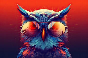 owl wearing sunglasses on a solid color background, vector art, digital art, faceted, minimal, abstract. generative AI.