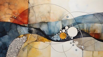 An abstract watercolor composition that merges geometric shapes with soft, blended colors, creating a harmonious balance between structure and fluidity. (Generative AI)