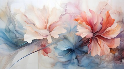 An artistic illustration of imaginary wild flowers on a light background. (Generative AI)