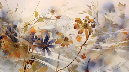 Artistic,abstract interpretation of wild flowers on a light background (Generative AI)