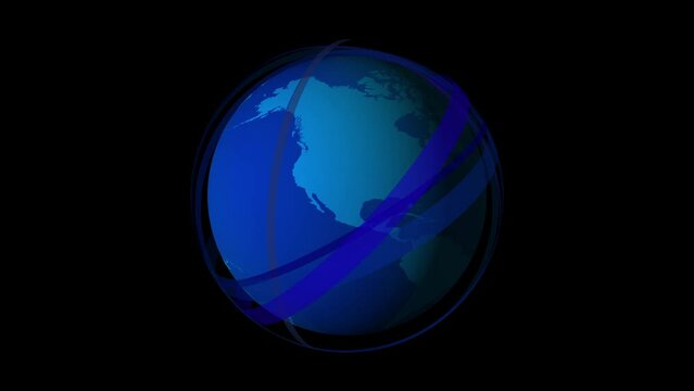 Globe, Earth globe, links, Connections around the earth. Animation, cartoon, illustration, clip art, vector. Web banner in blue and black.