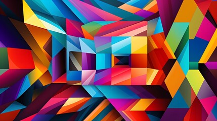 An abstract composition of vibrant geometric shapes and patterns that create an optical illusion. (Generative AI)